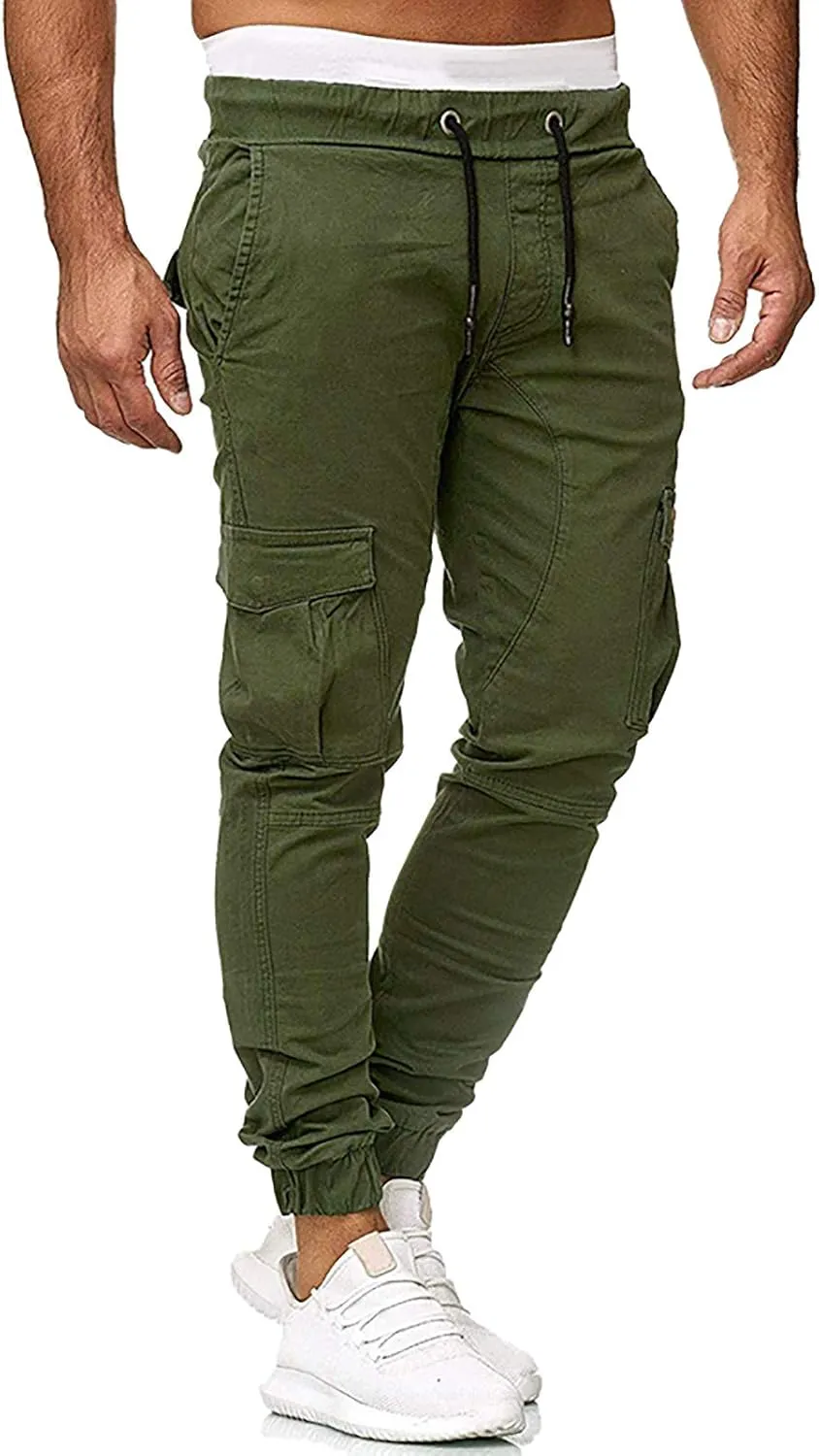 sdbrld Cargo Pants For Men Mens Cargo Pants Trendy Solid Drawstring Sport Jogger Cargo Pants Outdoor Hiking Trousers Panrts