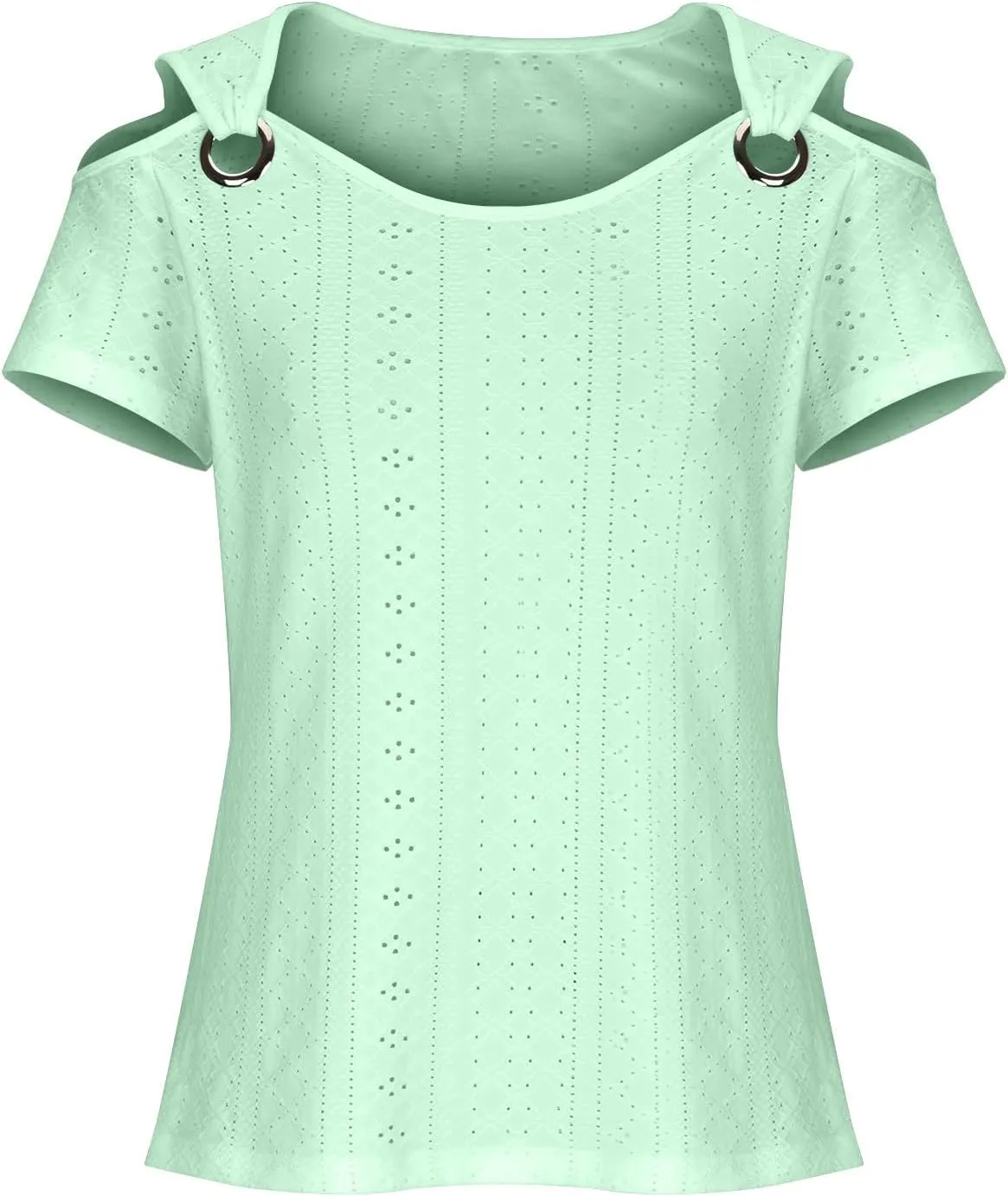 Sexy Cold Sholuder Tops for Women 2025 Summer Hollow Out Eyelet Short Sleeve Blouse Loose V Neck Tshirt Casual Tunics