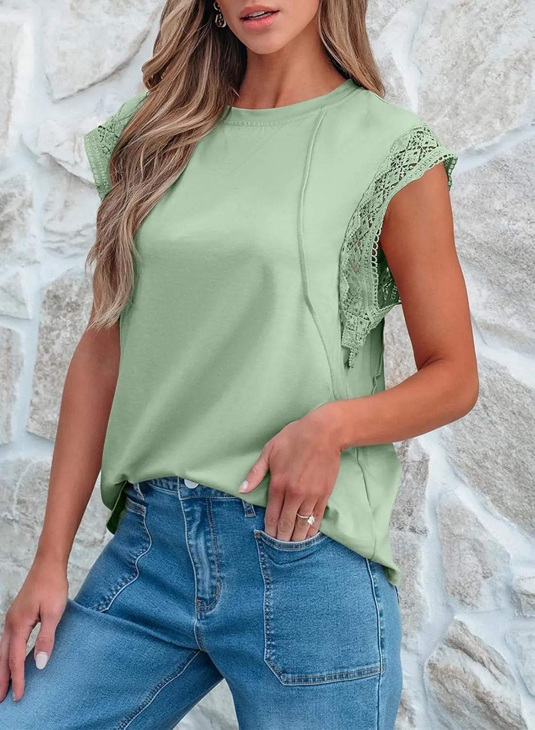 SHEWIN Summer Tops Casual Short Sleeve Shirts Loose Crewneck Oversized Tshirts for Women