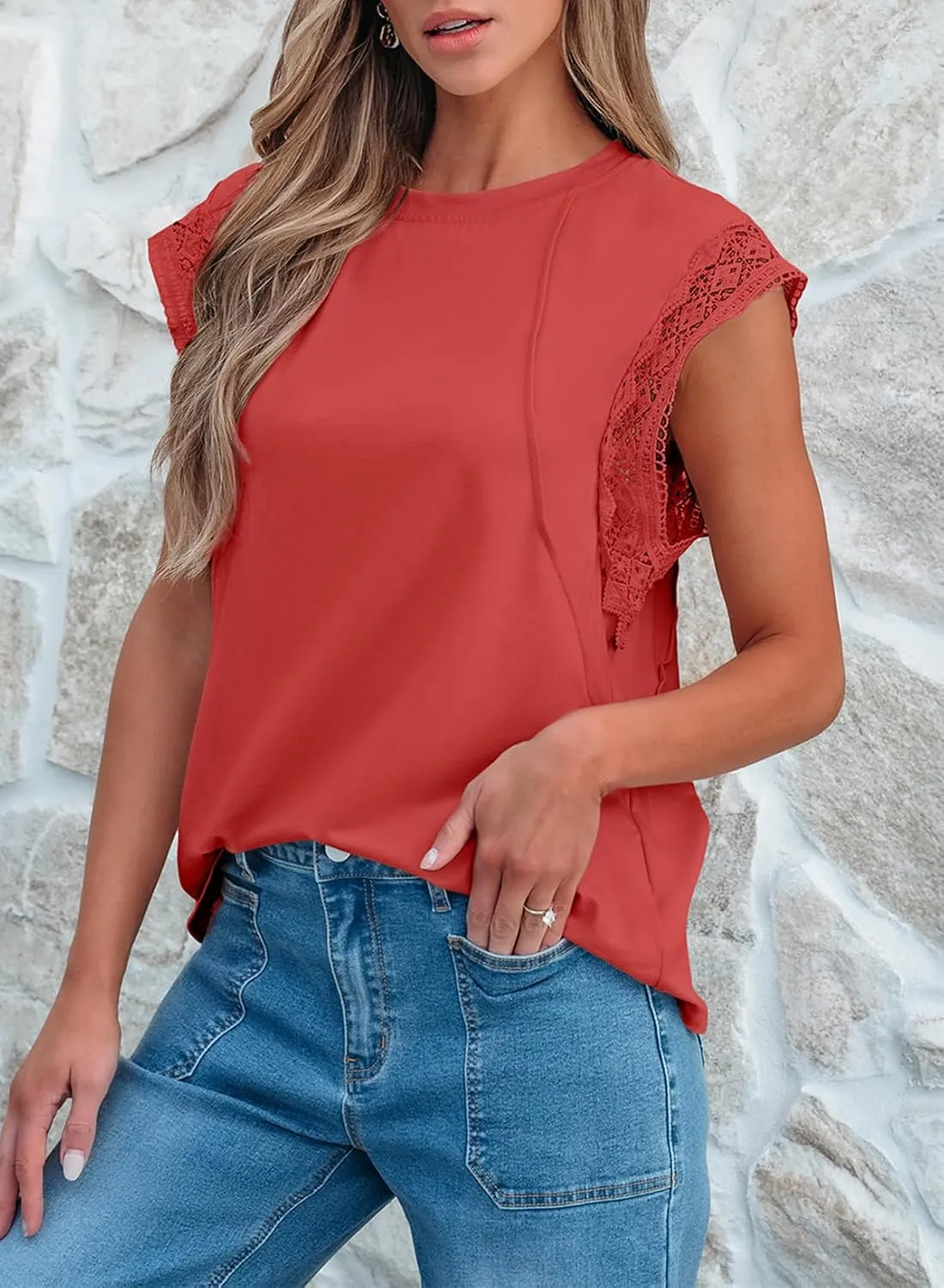 SHEWIN Summer Tops Casual Short Sleeve Shirts Loose Crewneck Oversized Tshirts for Women