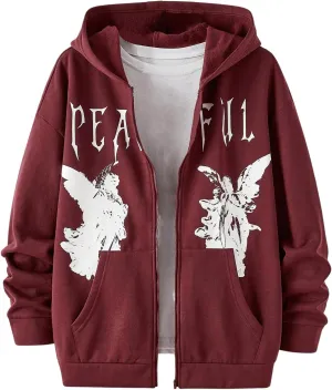 SOLY HUX Men's Graphic Zip Up Hoodies Streetwear Jacket Letter Print Long Sleeve Sweatshirt with Pocket