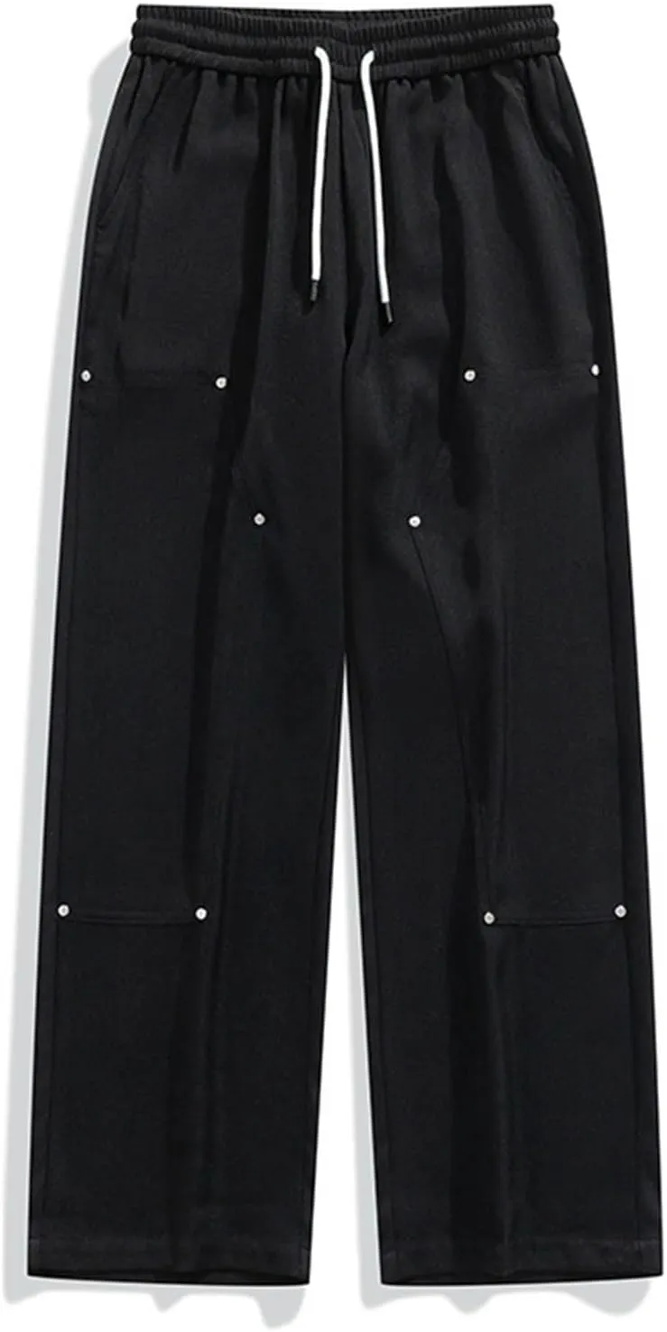 Straight Trousers for Men Plus Size Drawstring Elastic Waist Straight Leg Pants Casual Solid Loose Fit Exercise Pant