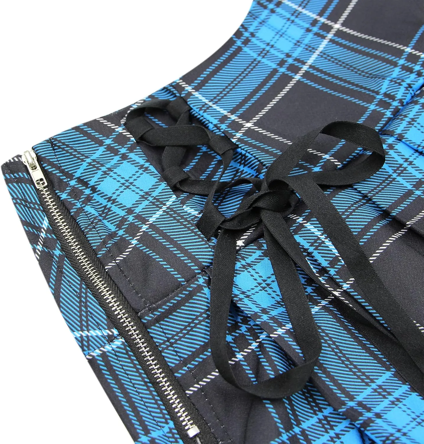 Suillty Women Girls High Waisted Gothic Pleated Skirt Plaid Lace Up A-Lined Mini Skirt Punk Lace Patchwork