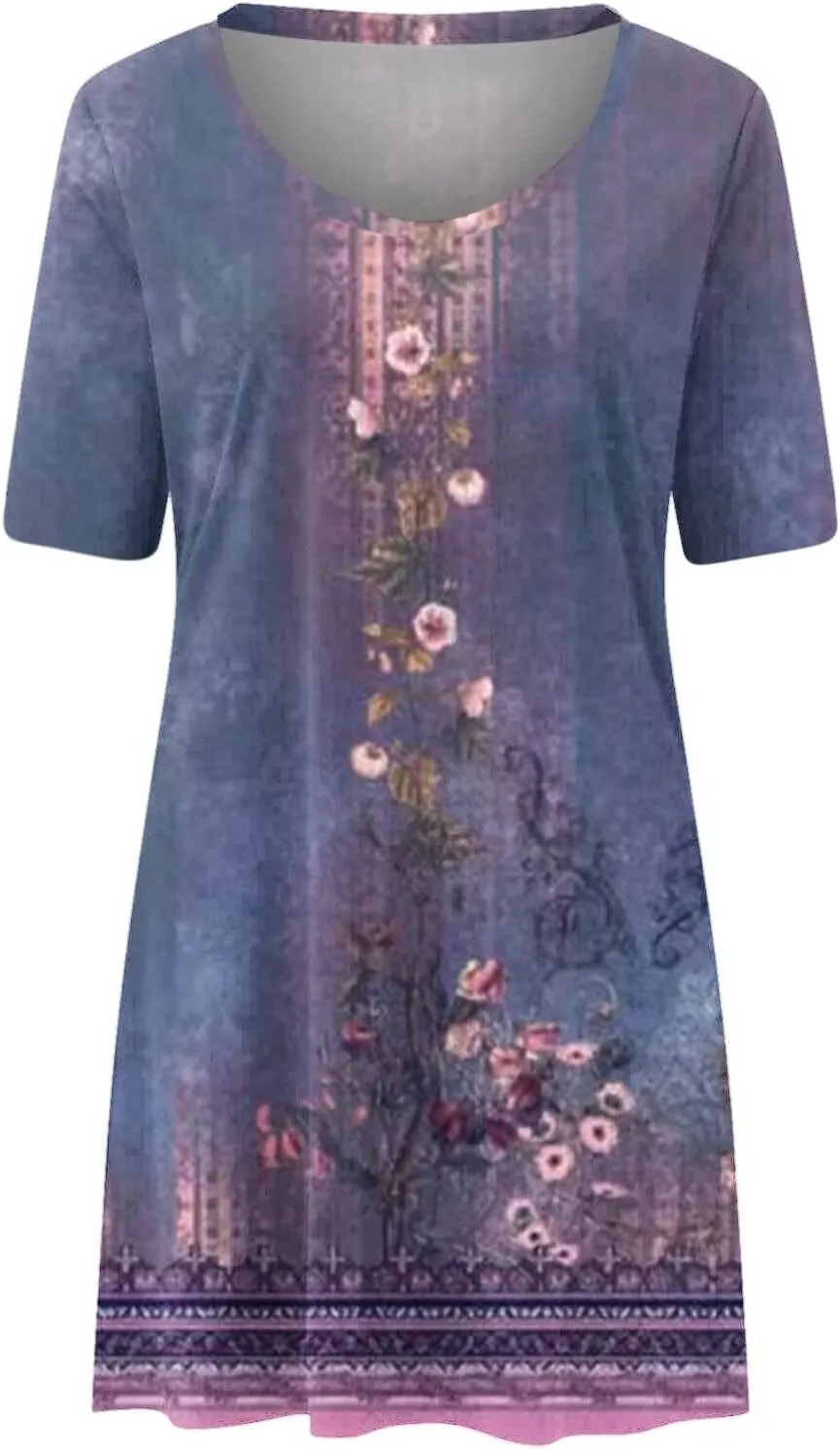 Summer Dresses for Women 2025 Beach Loose Vacation Sun Dress Boho Short Sleeve Dress Casual Floral Print Sundresses