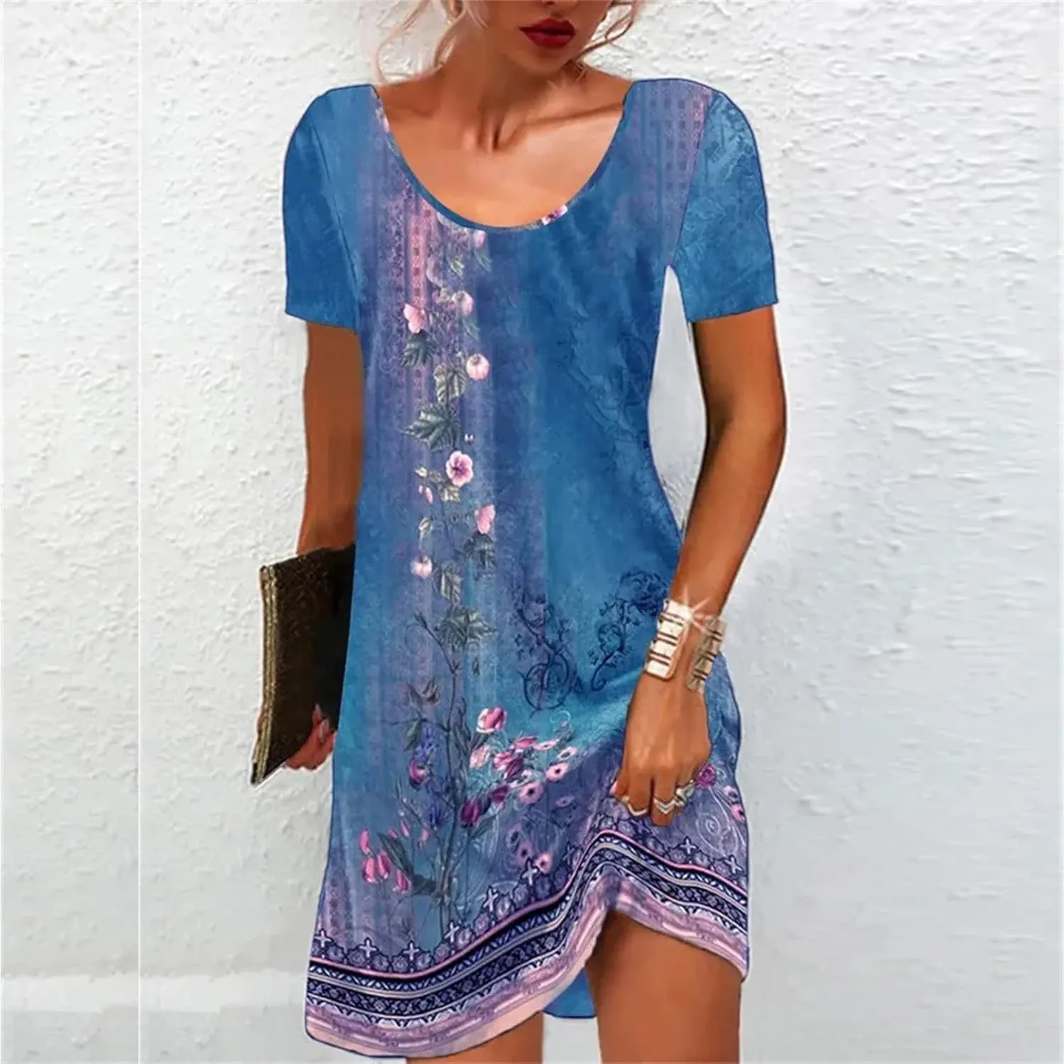 Summer Dresses for Women 2025 Beach Loose Vacation Sun Dress Boho Short Sleeve Dress Casual Floral Print Sundresses