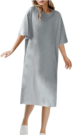 Summer Dresses for Women 2025 Casual Short Sleeve Crewneck Basic Tshirt Dress Loose Shift Midi Dresses
