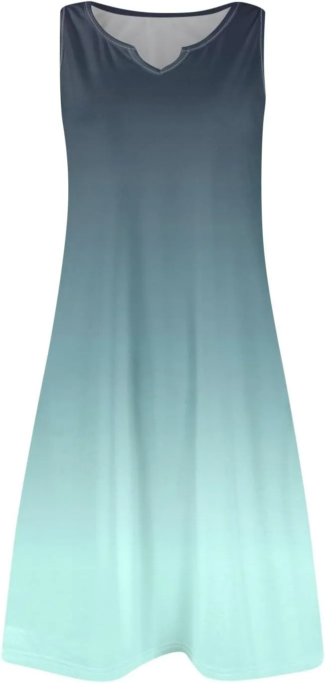 Summer Dresses for Women V Neck Sundresses Casual Beach Tank Dress Printed T Shirt Dresses Loose Sleeveless Sleep Dress