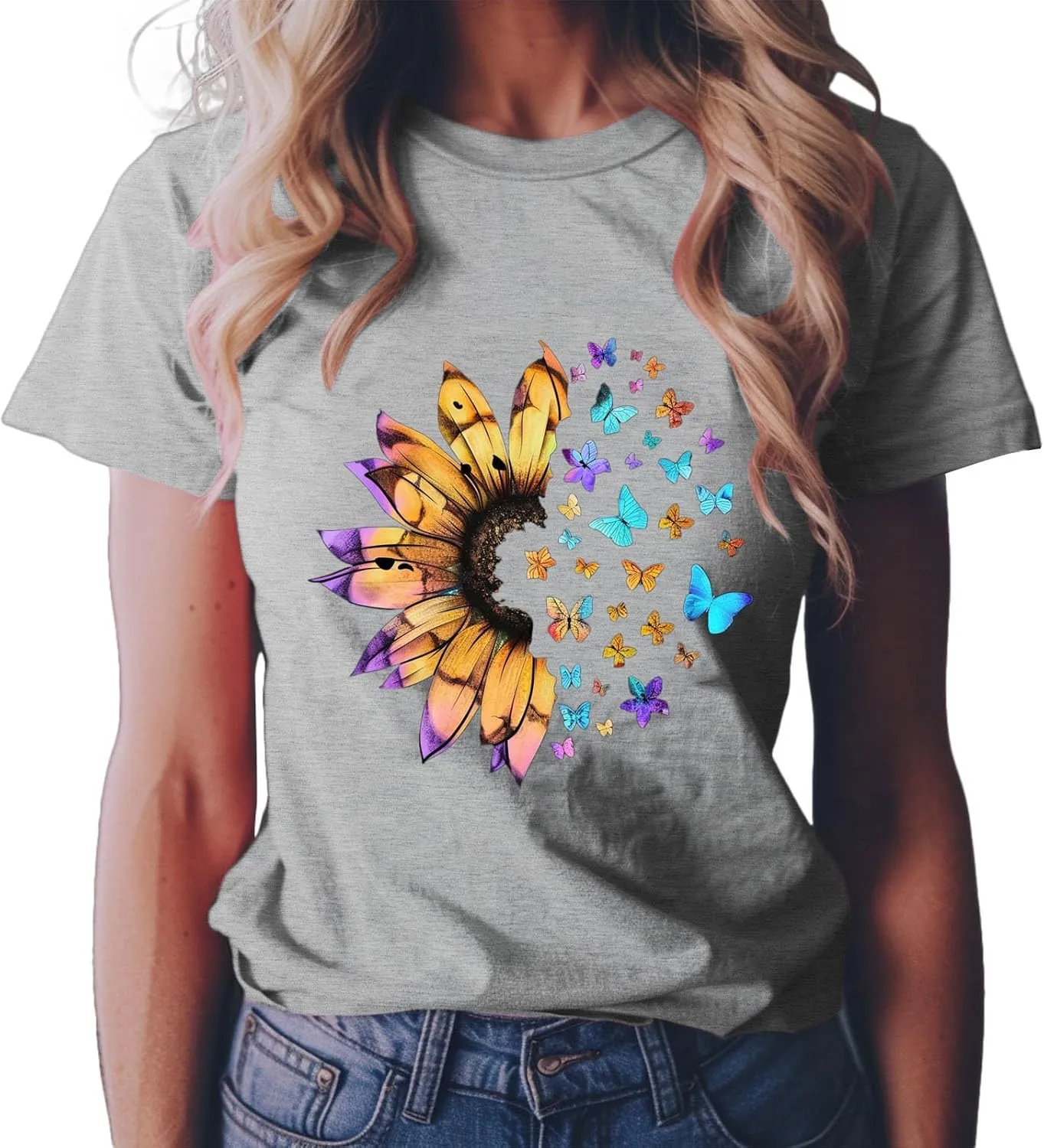 Summer Tops for Women 2025 Crew Neck Short Sleeve T Shirt Dressy Casual Blouse Printed Loose Trendy Outfit