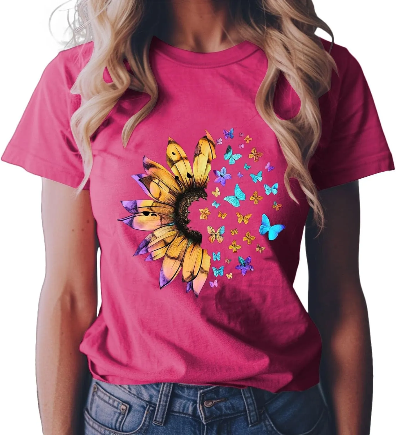 Summer Tops for Women 2025 Crew Neck Short Sleeve T Shirt Dressy Casual Blouse Printed Loose Trendy Outfit