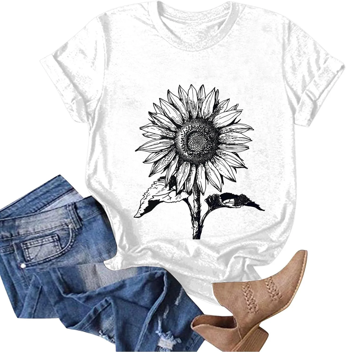 Summer Tops for Women 2025 Crew Neck Short Sleeve T Shirt Dressy Casual Blouse Printed Loose Trendy Outfit