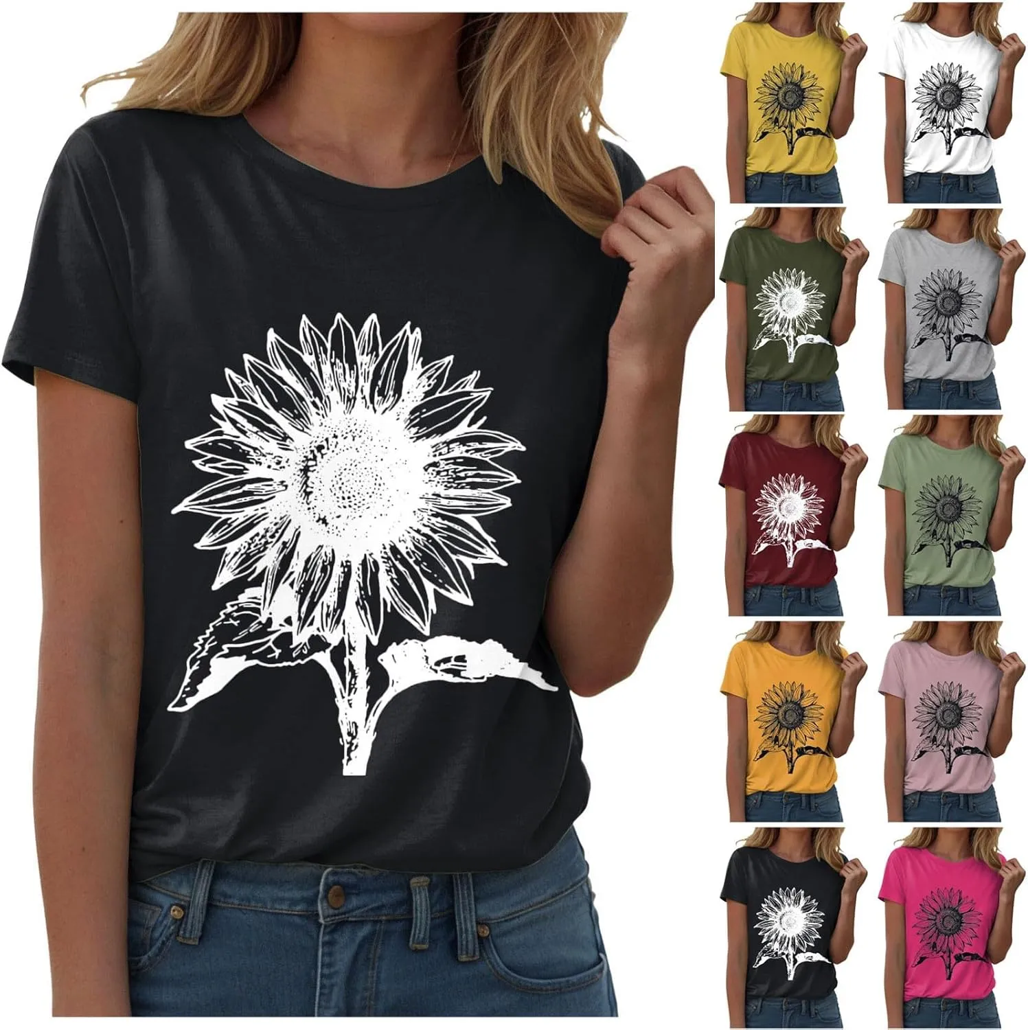 Summer Tops for Women 2025 Crew Neck Short Sleeve T Shirt Dressy Casual Blouse Printed Loose Trendy Outfit