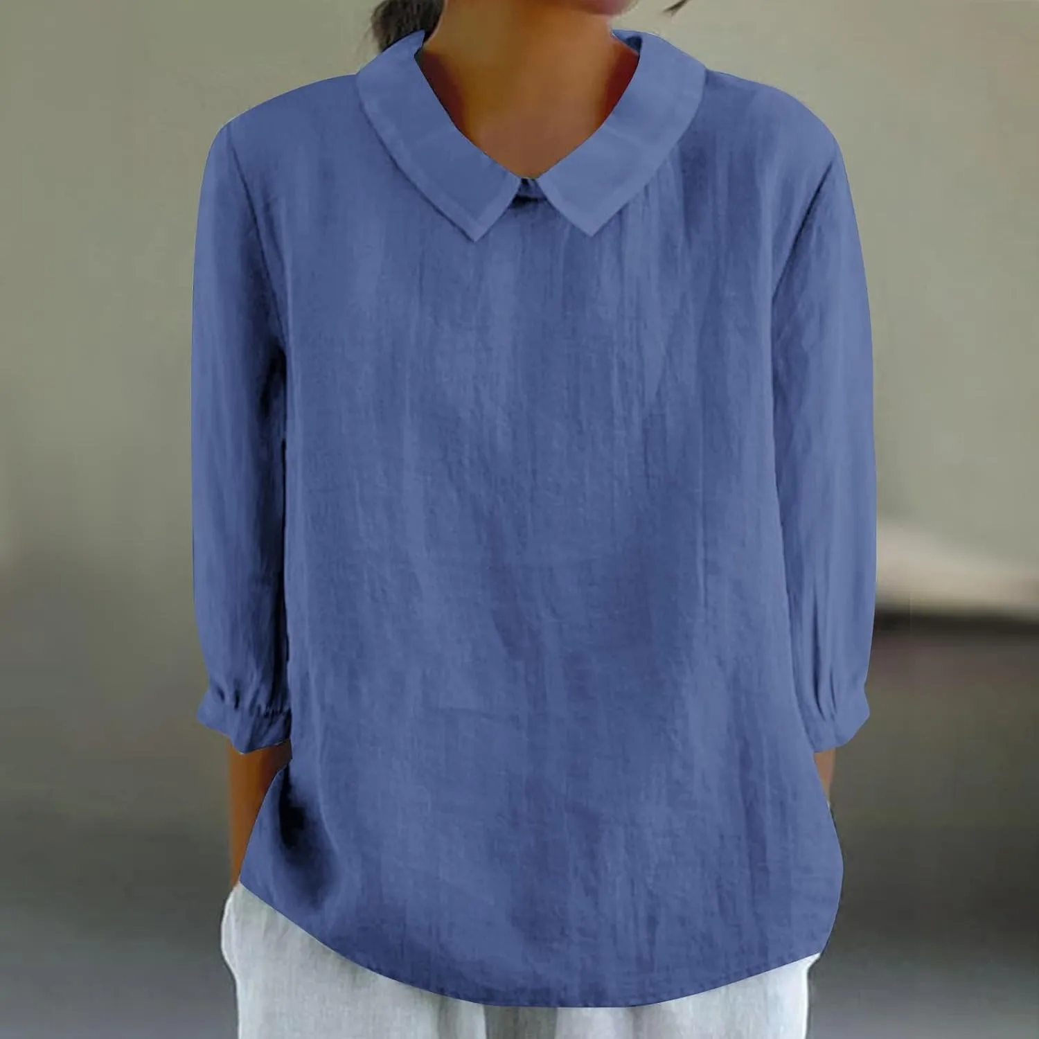Summer Tops for Women 2025 Lightweight Linen Tee Shirt 3/4 Sleeve Lapel Gauze Blouses Loose Trendy Business Clothing