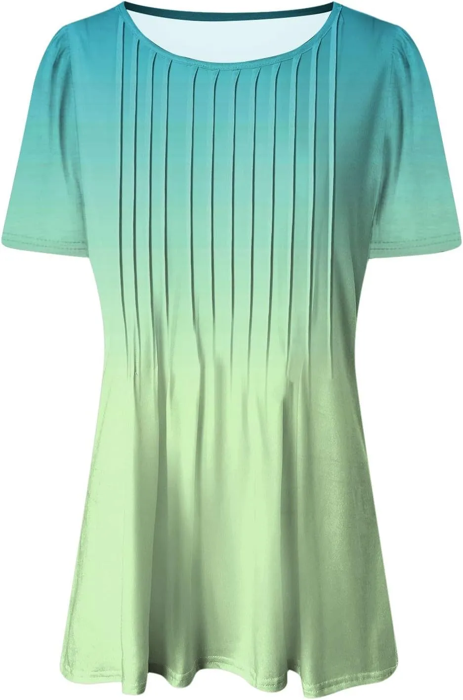 Summer Tops for Women 2025 Short Sleeve Pleated Dressy Casual Crewneck Summer Tops Print Blouses Fashion