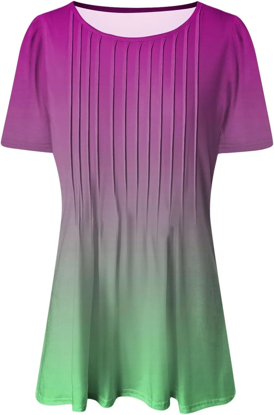 Summer Tops for Women 2025 Short Sleeve Pleated Dressy Casual Crewneck Summer Tops Print Blouses Fashion