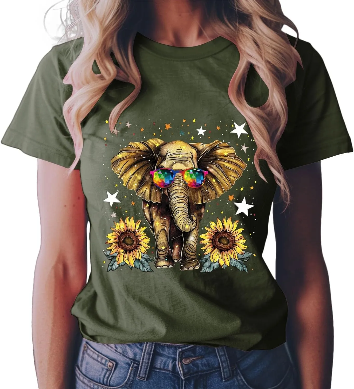 Summer Tops for Women 2025 Short Sleeve Sunflower T-Shirt Cute Funny Graphic Tee Teen Girls Casual Shirt