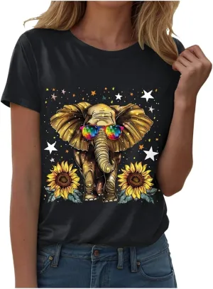 Summer Tops for Women 2025 Short Sleeve Sunflower T-Shirt Cute Funny Graphic Tee Teen Girls Casual Shirt