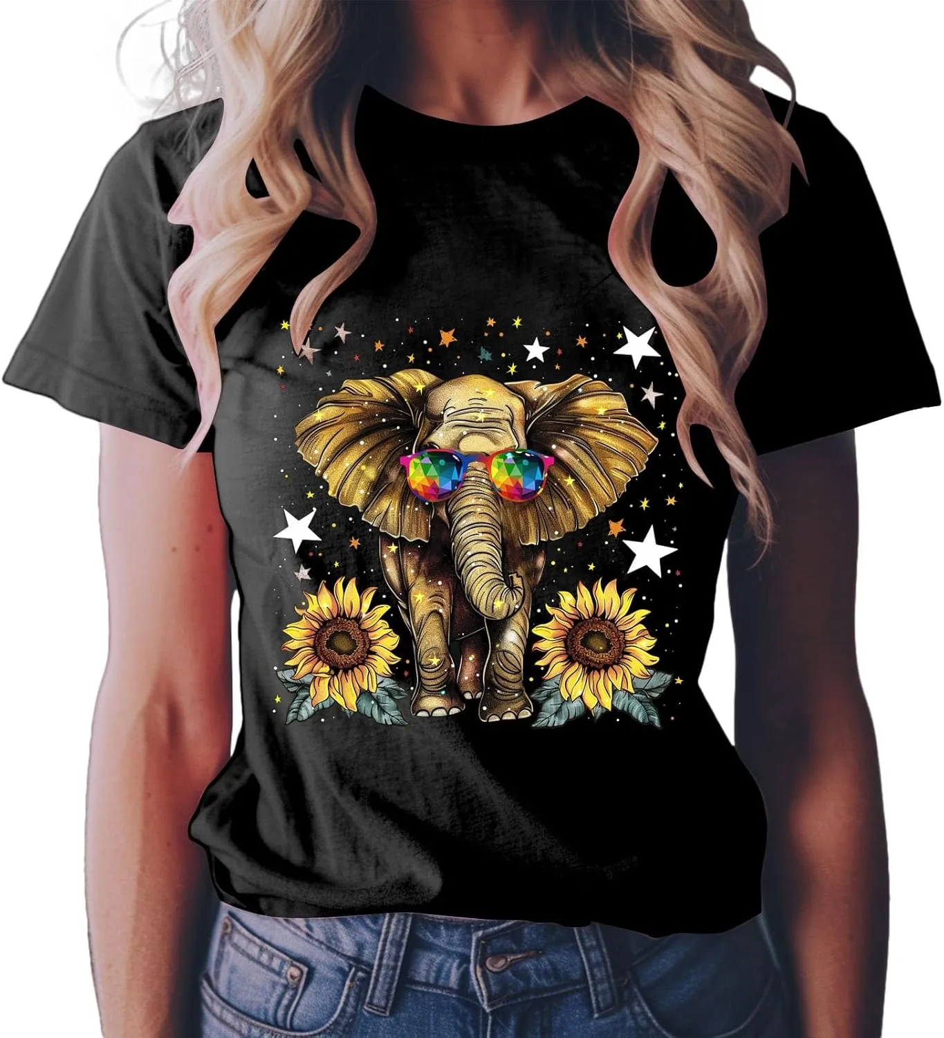 Summer Tops for Women 2025 Short Sleeve Sunflower T-Shirt Cute Funny Graphic Tee Teen Girls Casual Shirt
