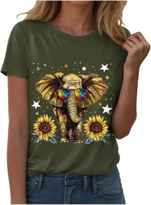 Summer Tops for Women 2025 Short Sleeve Sunflower T-Shirt Cute Funny Graphic Tee Teen Girls Casual Shirt
