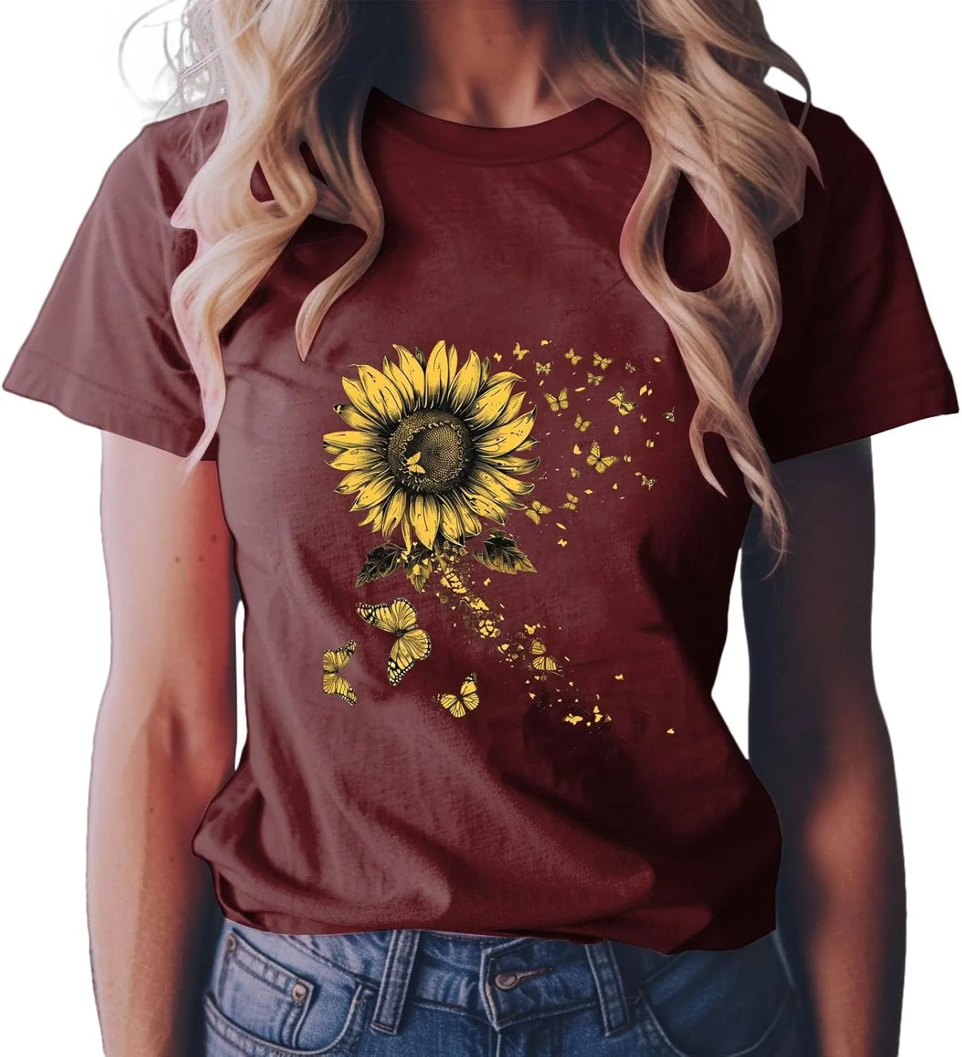 Summer Tops for Women 2025 Sunflower Graphic Shirt Boho Flower Top Cute Summer Vintage Short Sleeve Holiday Shirt