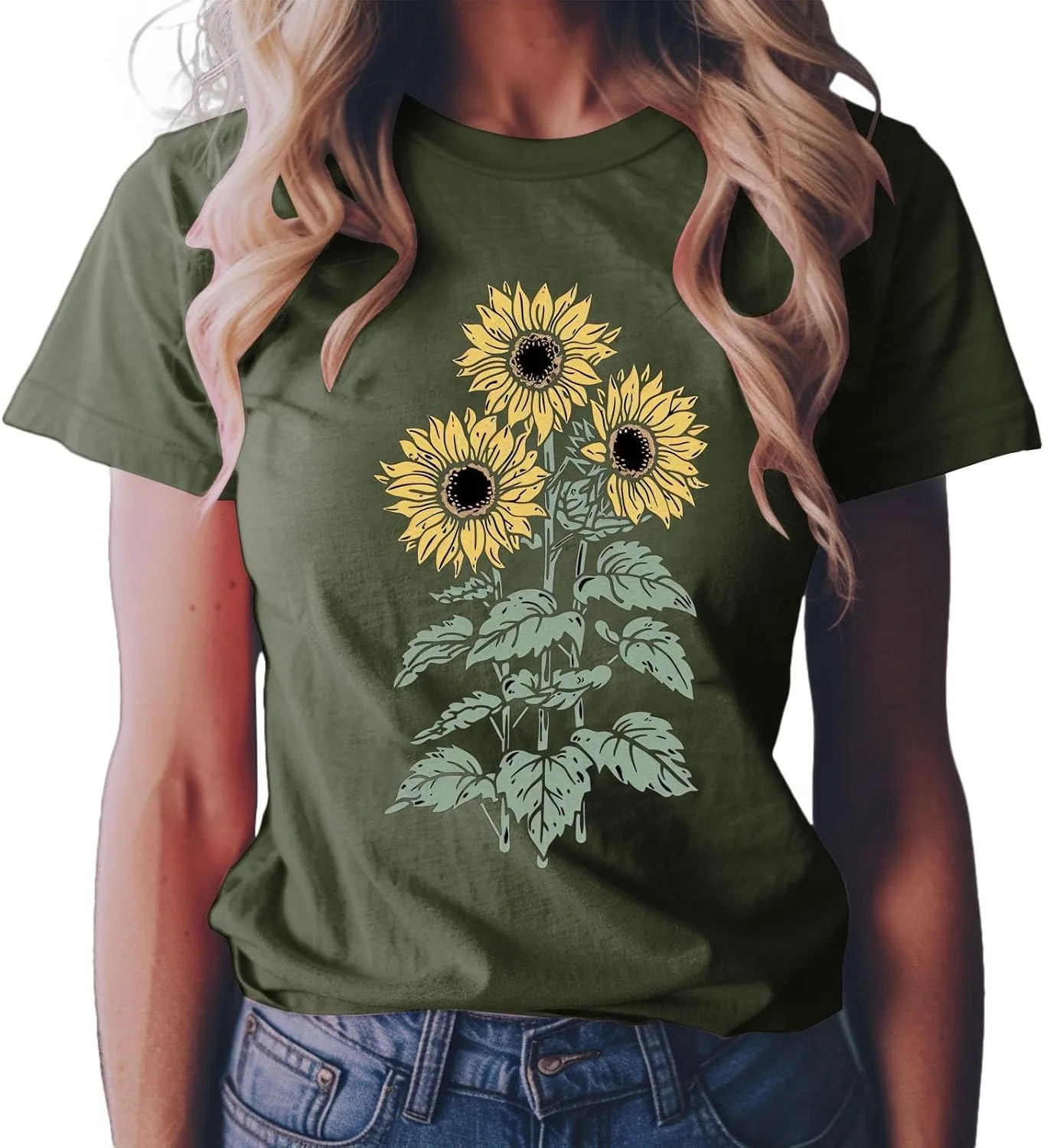 Summer Tops for Women 2025 Sunflower Graphic Tees Crewneck Short Sleeve Summer Tops Casual Loose Cotton Tshirts