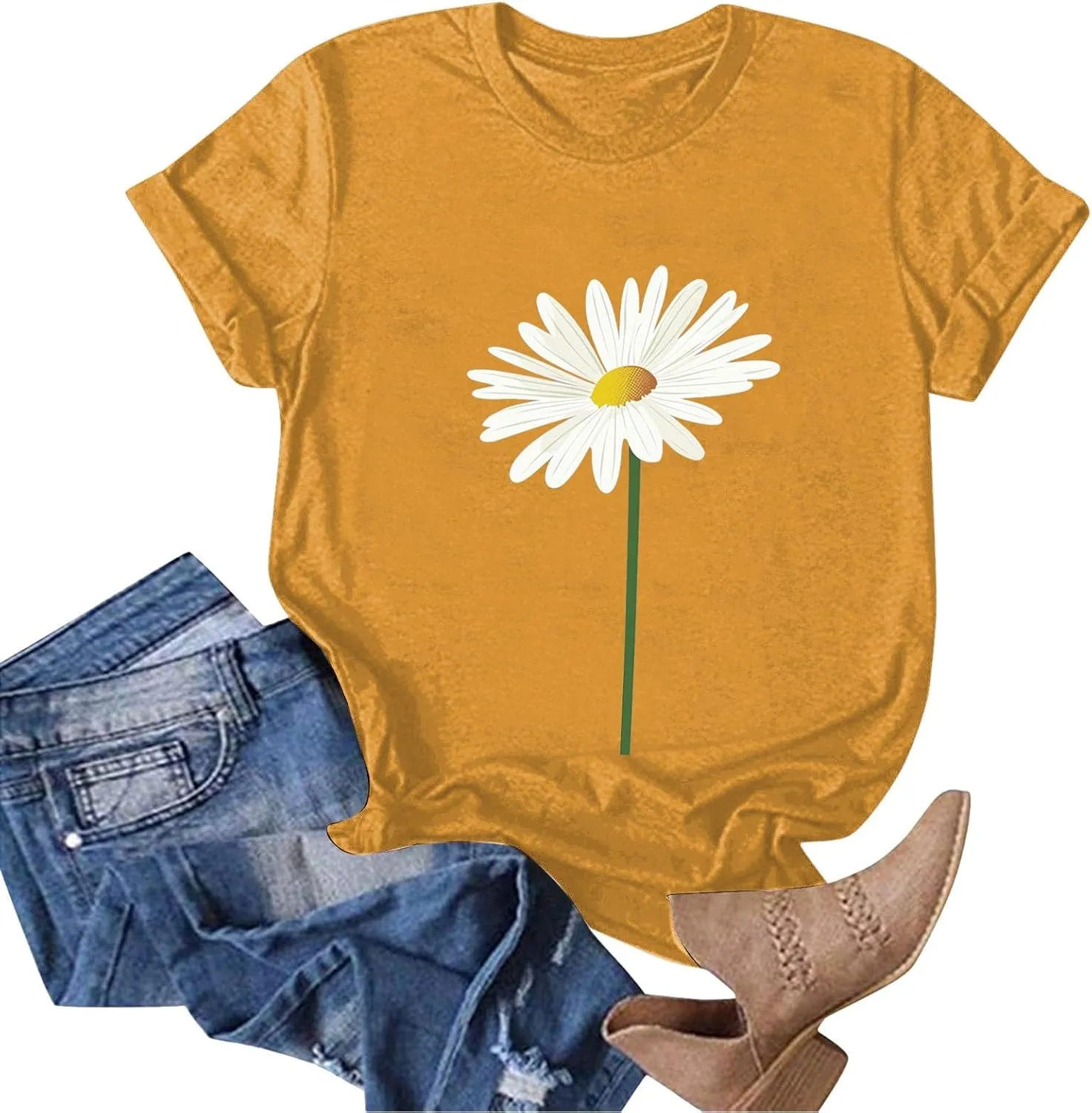 Summer Tops for Women 2025 Sunflower Graphic Tees Crewneck Short Sleeve Summer Tops Casual Loose Cotton Tshirts