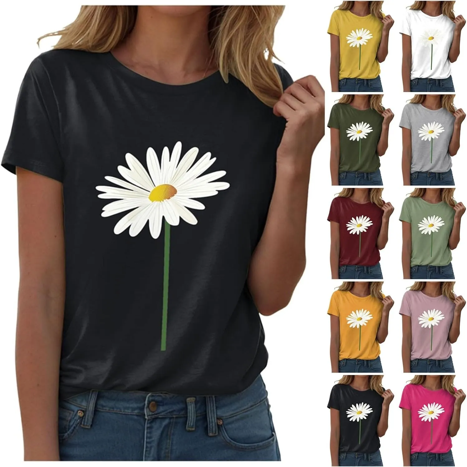 Summer Tops for Women 2025 Sunflower Graphic Tees Crewneck Short Sleeve Summer Tops Casual Loose Cotton Tshirts