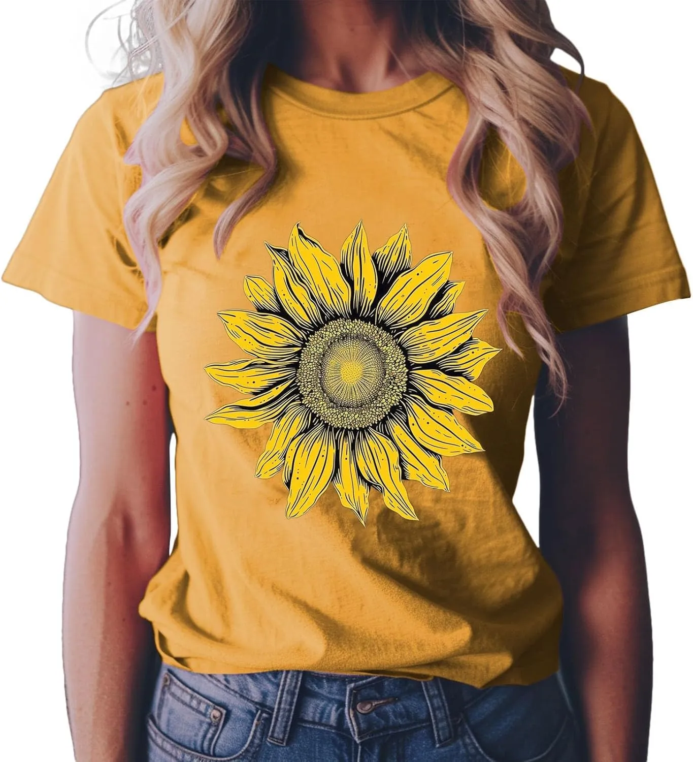 Summer Tops for Women 2025 Sunflower T Shirt Flower Graphic Loose Fit Classic Crewneck Short Sleeve Tops