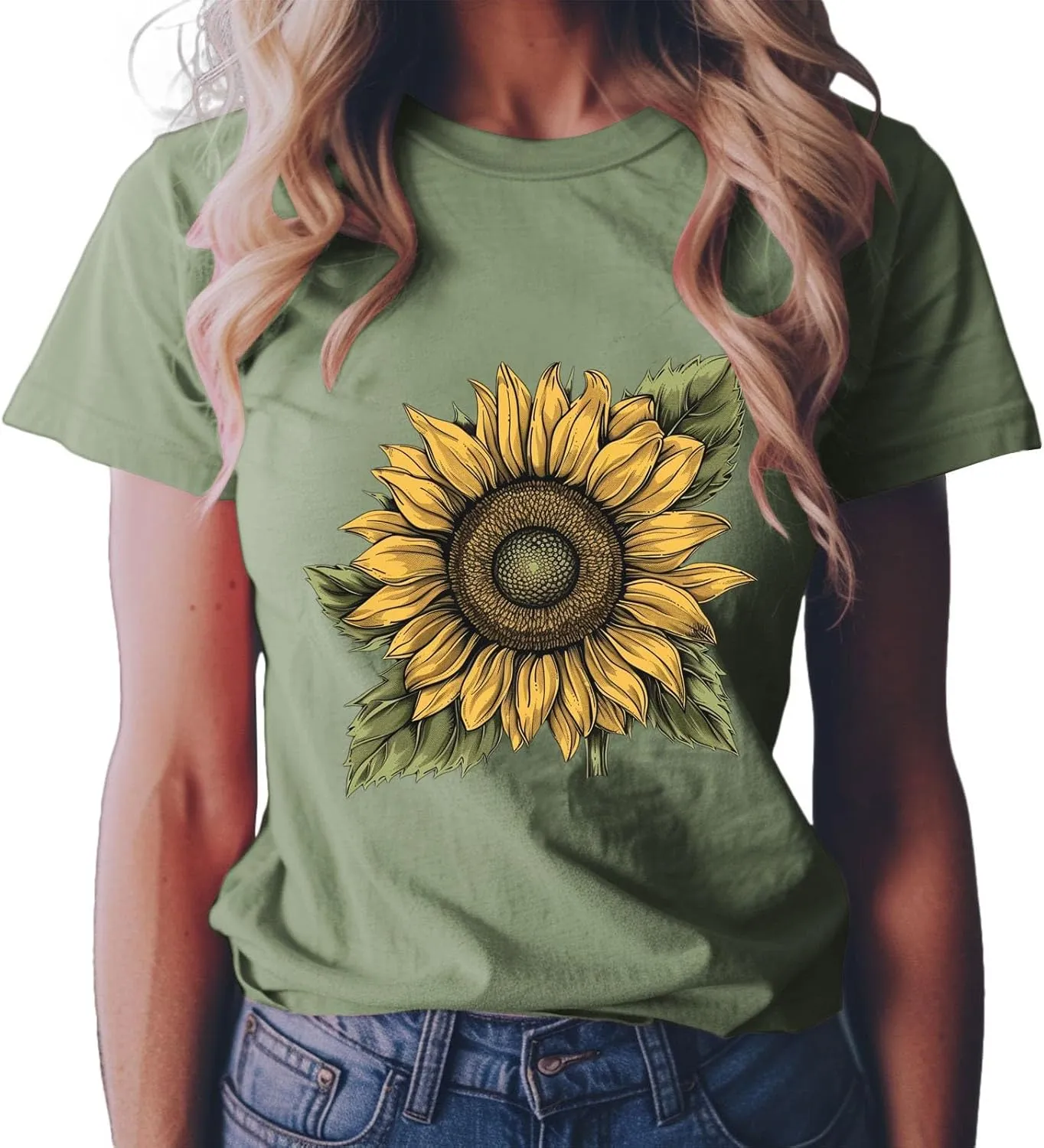 Summer Tops for Women 2025 Sunflower T Shirt Flower Graphic Loose Fit Classic Crewneck Short Sleeve Tops