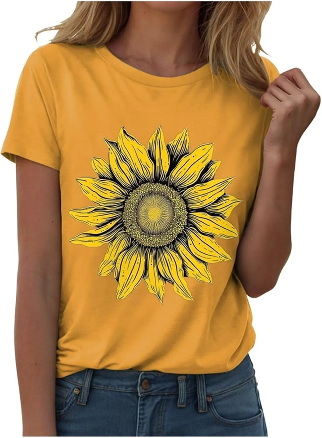 Summer Tops for Women 2025 Sunflower T Shirt Flower Graphic Loose Fit Classic Crewneck Short Sleeve Tops