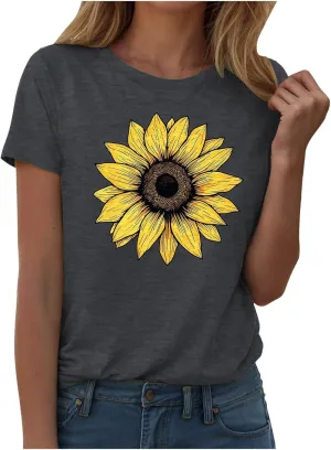 Summer Tops for Women 2025 Trendy Casual Round Neck Short Sleeve Blouses Floral Print Vintage Tee Shirts