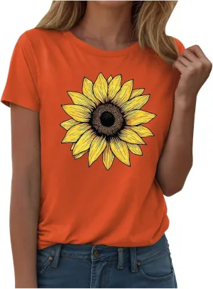 Summer Tops for Women 2025 Trendy Casual Round Neck Short Sleeve Blouses Floral Print Vintage Tee Shirts