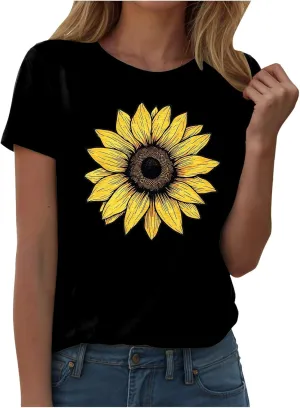 Summer Tops for Women 2025 Trendy Casual Round Neck Short Sleeve Blouses Floral Print Vintage Tee Shirts