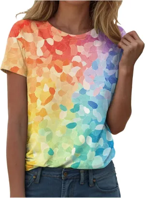Summer Tops for Women 2025 Trendy Causal T Shirts Short Sleeve Blouses Crewneck Graphic Loose Summer Tops