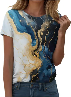 Summer Tops for Women 2025 Trendy Causal T Shirts Short Sleeve Blouses Crewneck Graphic Loose Summer Tops