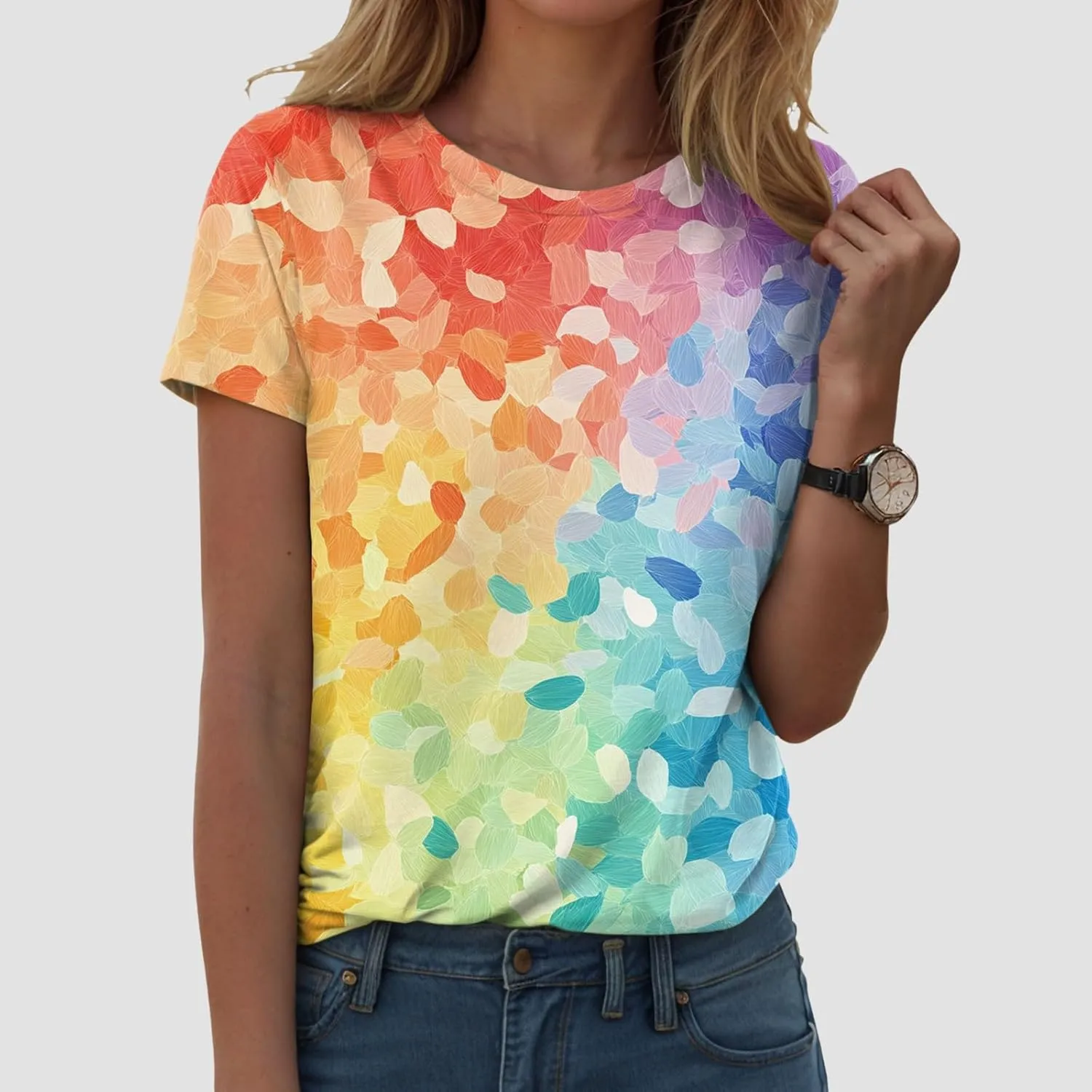 Summer Tops for Women 2025 Trendy Causal T Shirts Short Sleeve Blouses Crewneck Graphic Loose Summer Tops