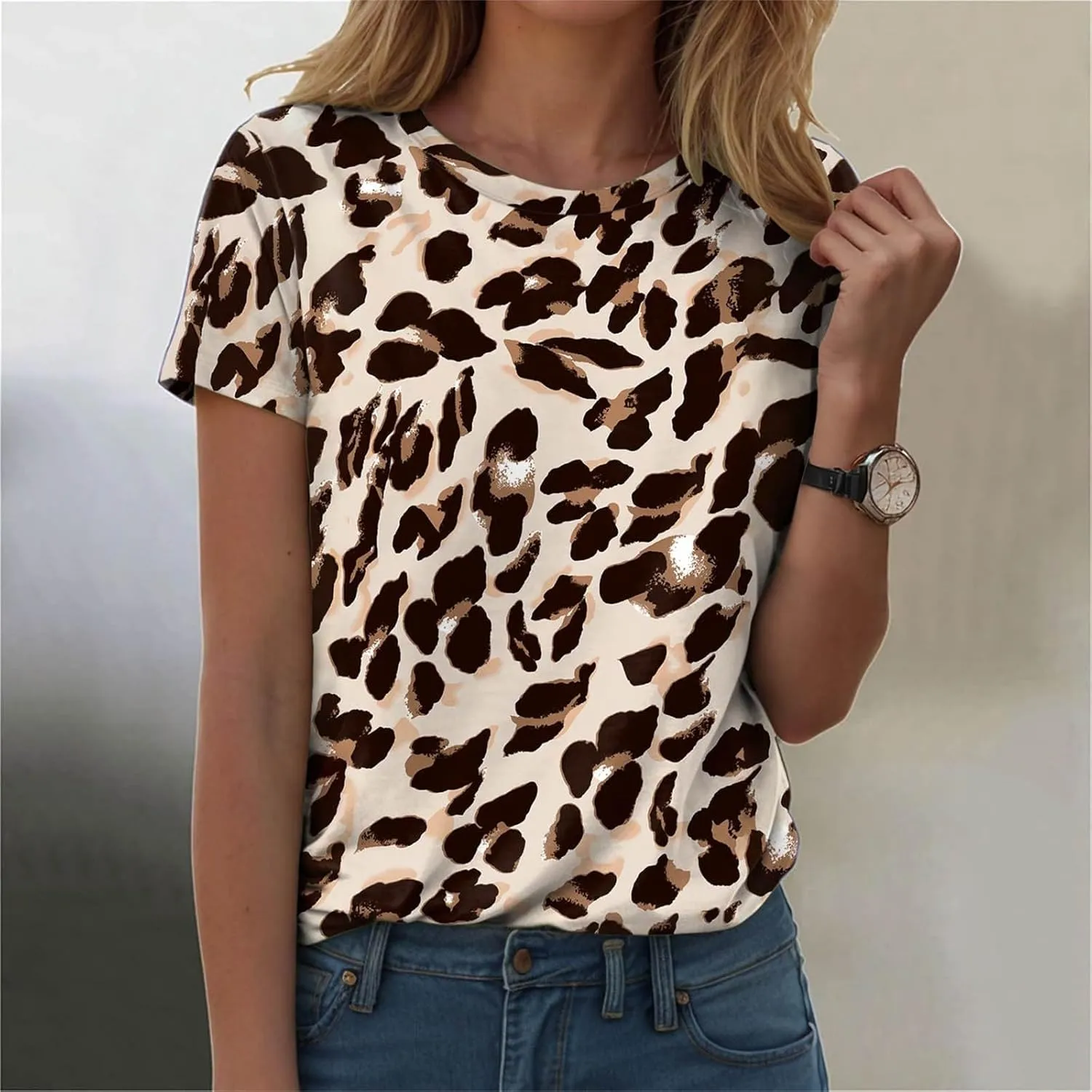 Summer Tops for Women 2025 Trendy Cute Floral Print Tee Shirts Casual Short Sleeve Crewneck Tee Blouses