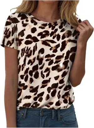 Summer Tops for Women 2025 Trendy Cute Floral Print Tee Shirts Casual Short Sleeve Crewneck Tee Blouses