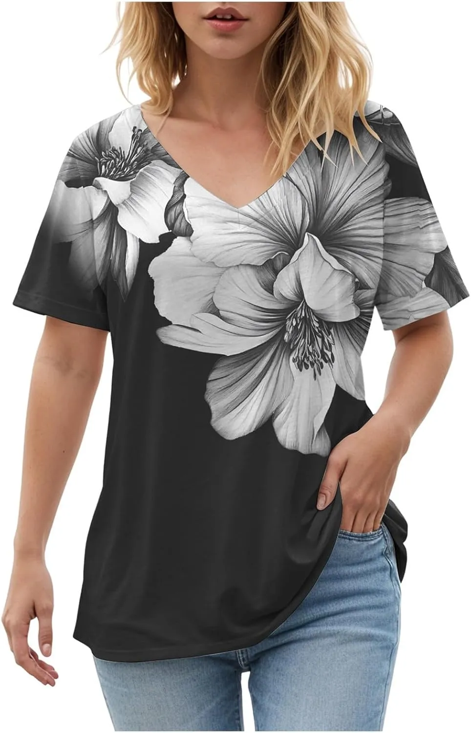 Summer Tops for Women 2025 Trendy Dressy T Shirts Short Sleeve Summer Shirts Cute V Neck Casual Blouses