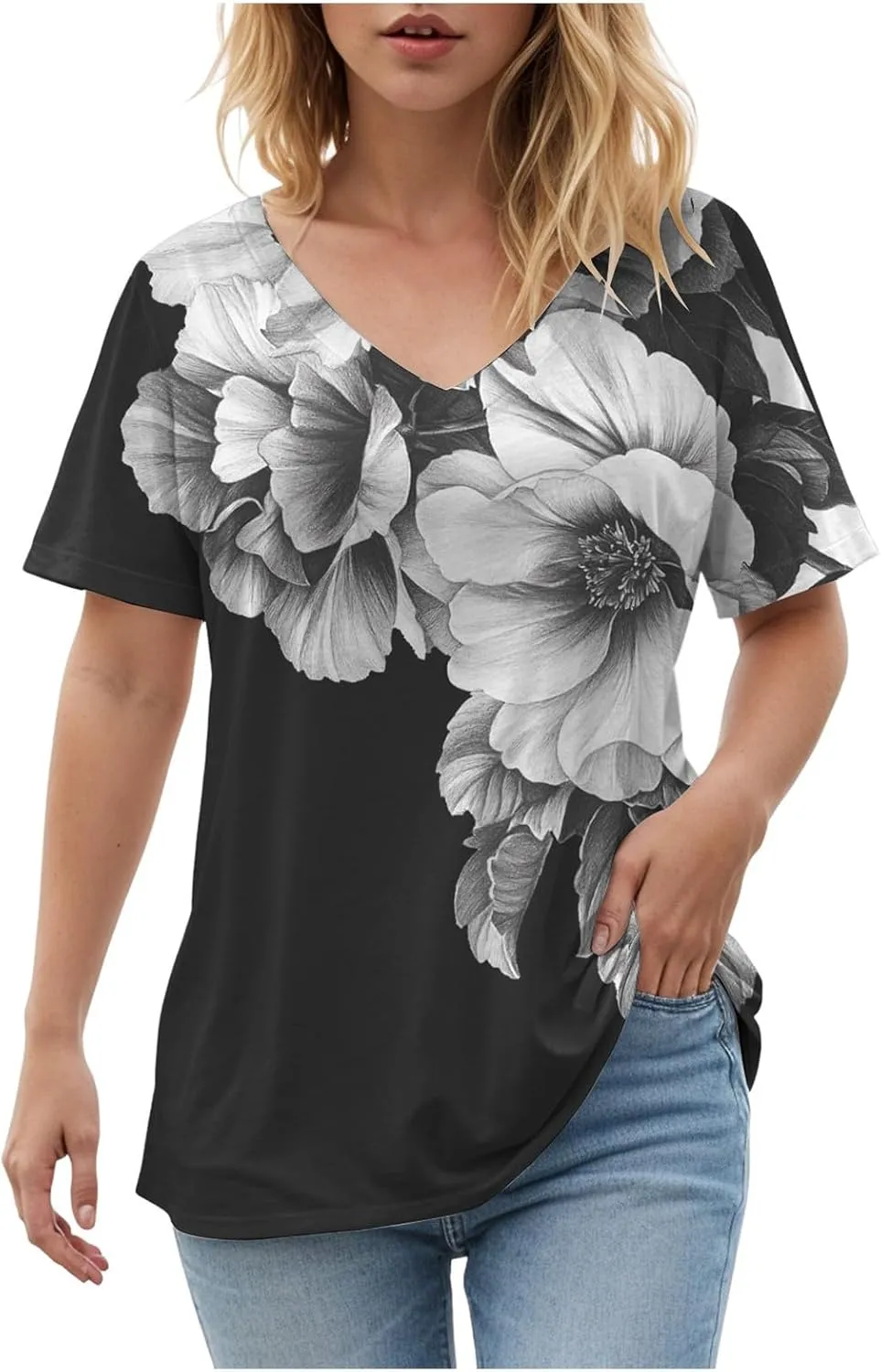 Summer Tops for Women 2025 Trendy Dressy T Shirts Short Sleeve Summer Shirts Cute V Neck Casual Blouses