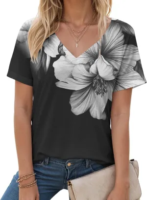 Summer Tops for Women 2025 Trendy Dressy T Shirts Short Sleeve Summer Shirts Cute V Neck Casual Blouses