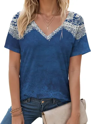 Summer Tops for Women 2025 Trendy Dressy T Shirts Short Sleeve Summer Shirts Cute V Neck Casual Blouses