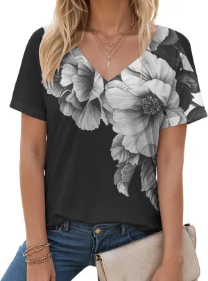 Summer Tops for Women 2025 Trendy Dressy T Shirts Short Sleeve Summer Shirts Cute V Neck Casual Blouses
