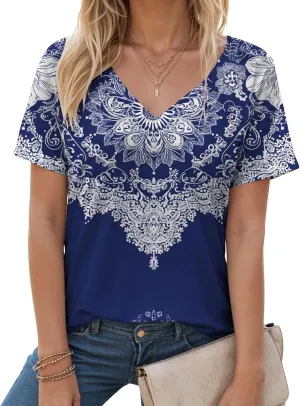 Summer Tops for Women 2025 Trendy Dressy T Shirts Short Sleeve Summer Shirts Cute V Neck Casual Blouses