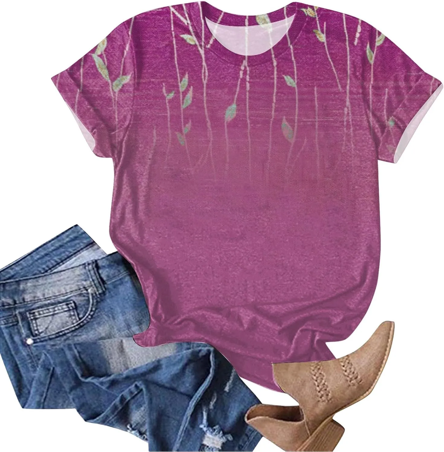 Summer Tops for Women 2025 Trendy Floral Pattern T-Shirts Crew Neck Short Sleeve Blouses Casual Loose Fit Outfits