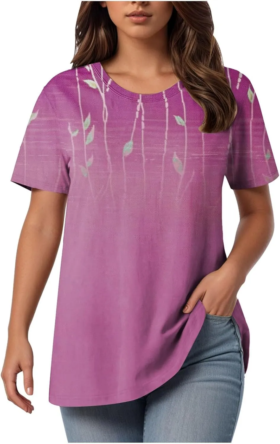 Summer Tops for Women 2025 Trendy Floral Pattern T-Shirts Crew Neck Short Sleeve Blouses Casual Loose Fit Outfits