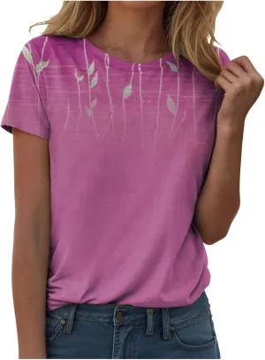Summer Tops for Women 2025 Trendy Floral Pattern T-Shirts Crew Neck Short Sleeve Blouses Casual Loose Fit Outfits