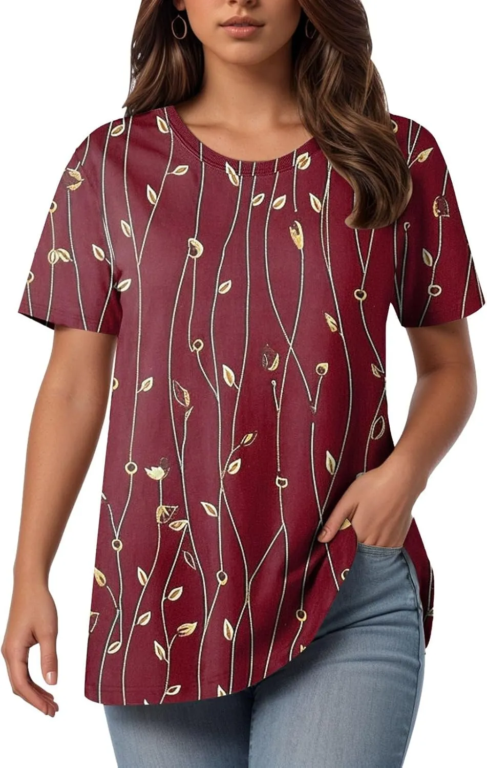 Summer Tops for Women 2025 Trendy Floral Pattern T-Shirts Crew Neck Short Sleeve Blouses Casual Loose Fit Outfits