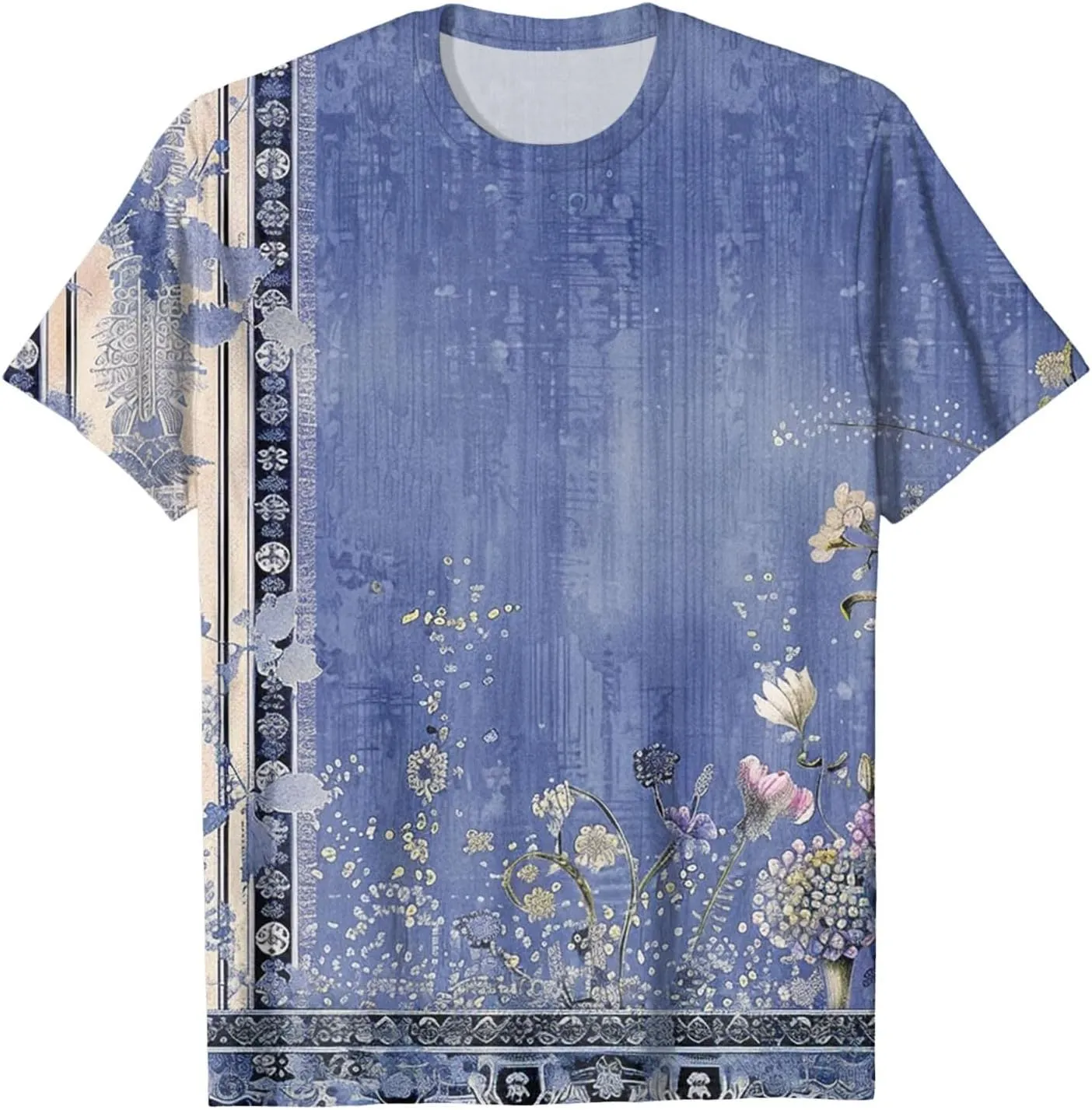 Summer Tops for Women 2025 Trendy Floral Pattern T-Shirts Crew Neck Short Sleeve Blouses Casual Loose Fit Outfits