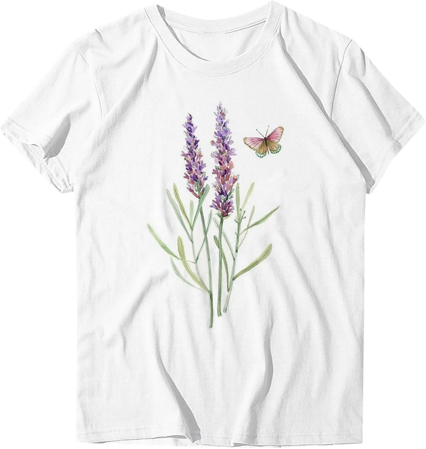 Summer Tops for Women 2025 Trendy Short Sleeve Blouses Round Neck Printed Pullover Casual Plus Size T Shirts