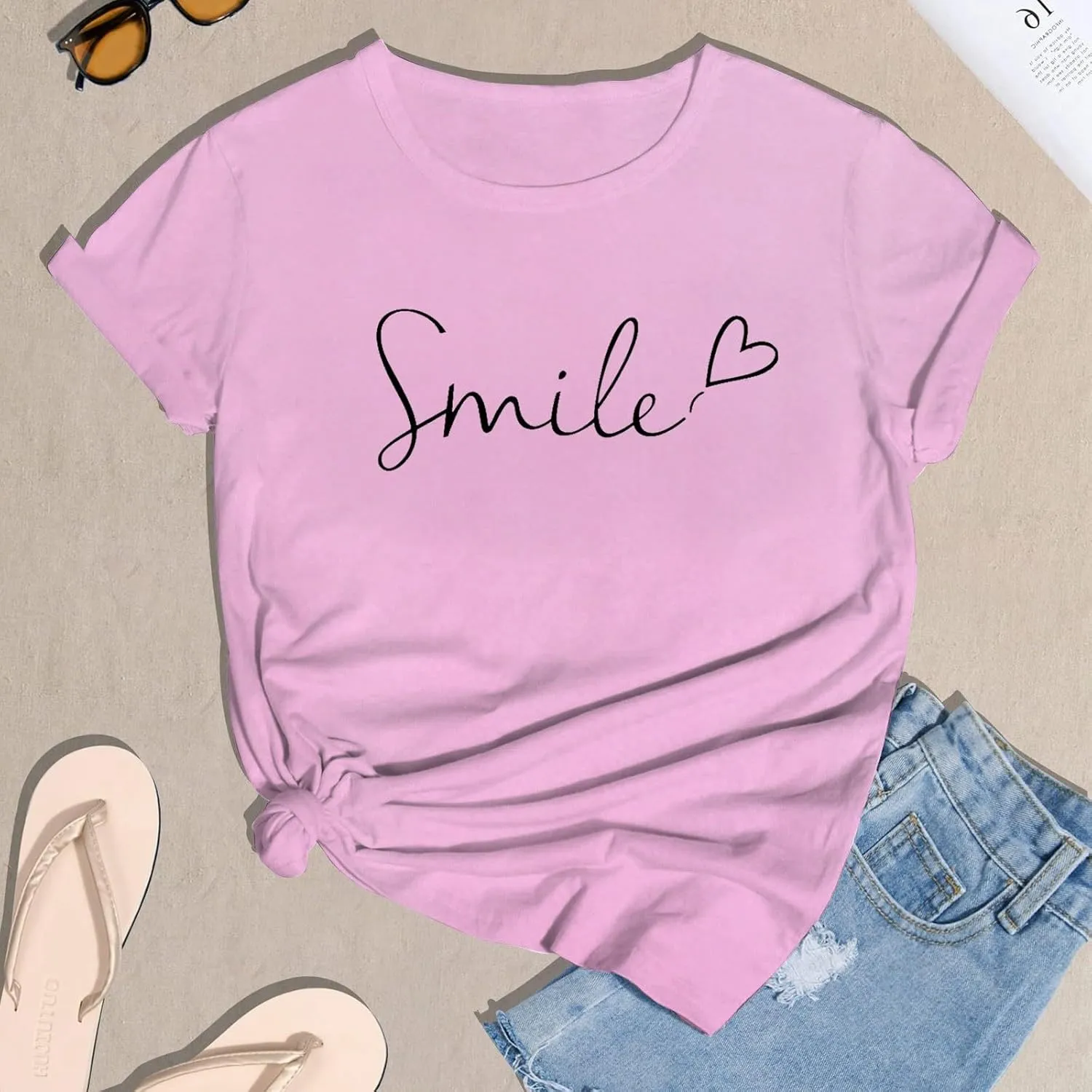 Summer Tops for Women 2025 Trendy Short Sleeve Blouses Round Neck Printed Pullover Casual Plus Size T Shirts